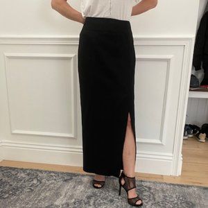 Classic Long Black Wool Skirt with side slit